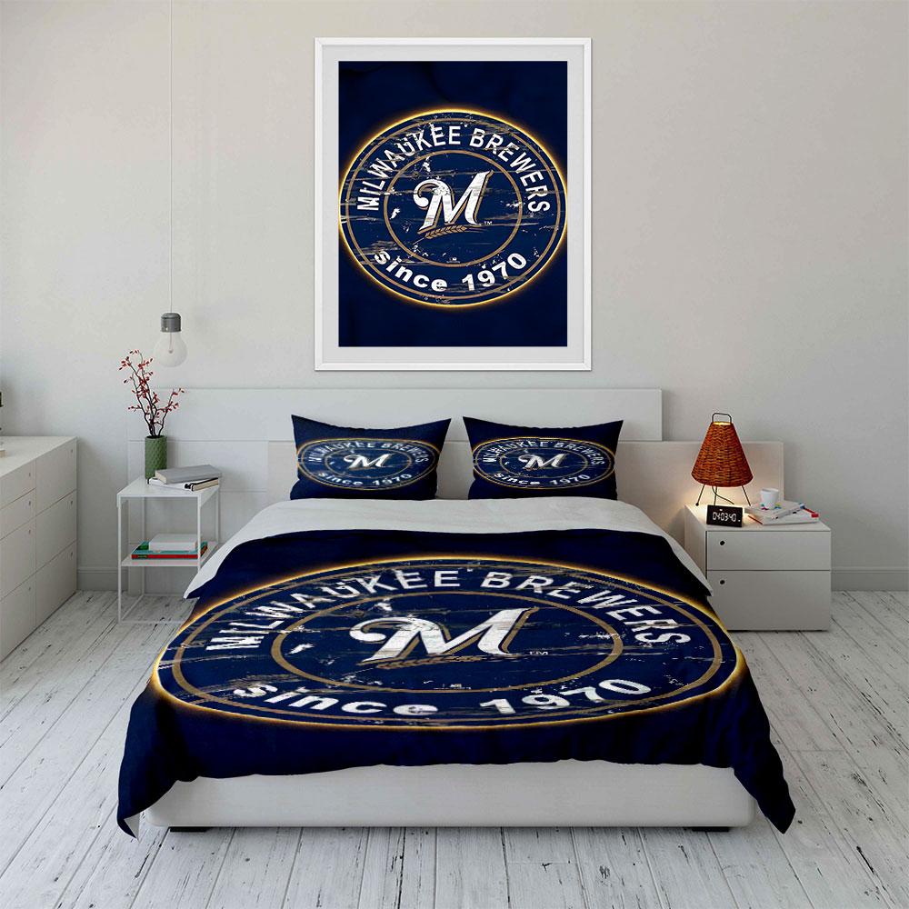 "Milwaukee Brewers Logo Bedding Design" Print Bedding Set Duvet Cover Pillowcases (1* Duvet Cover 2* Pillowcases Do Not Include Comforter)
