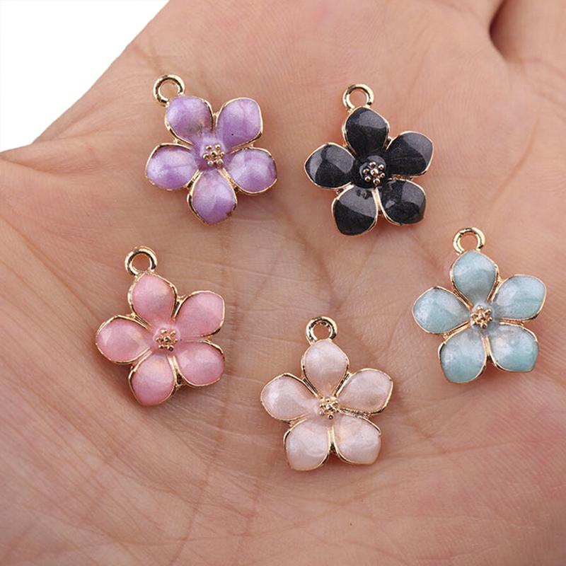 10Pcs/Set Enamel Alloy Flower  Charms Pendant Jewelry Findings Diy Craft Making