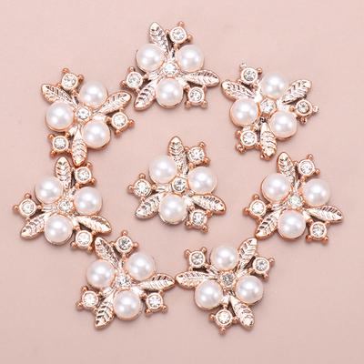 10PCS Handmade Pearl Flower Rhinestone Buttons Sparkling Crystal Hairpins Decoration Clothes Sewing Accessories