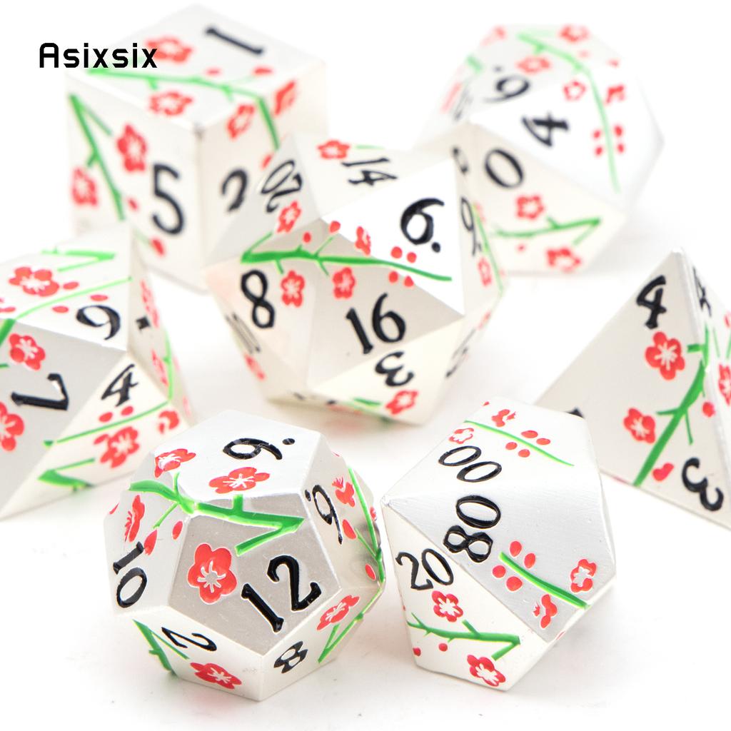 7 Pcs Silver Flower Metal Dice Solid Metal Polyhedral Dice Set Suitable for Role-Playing RPG Board Game Card Game