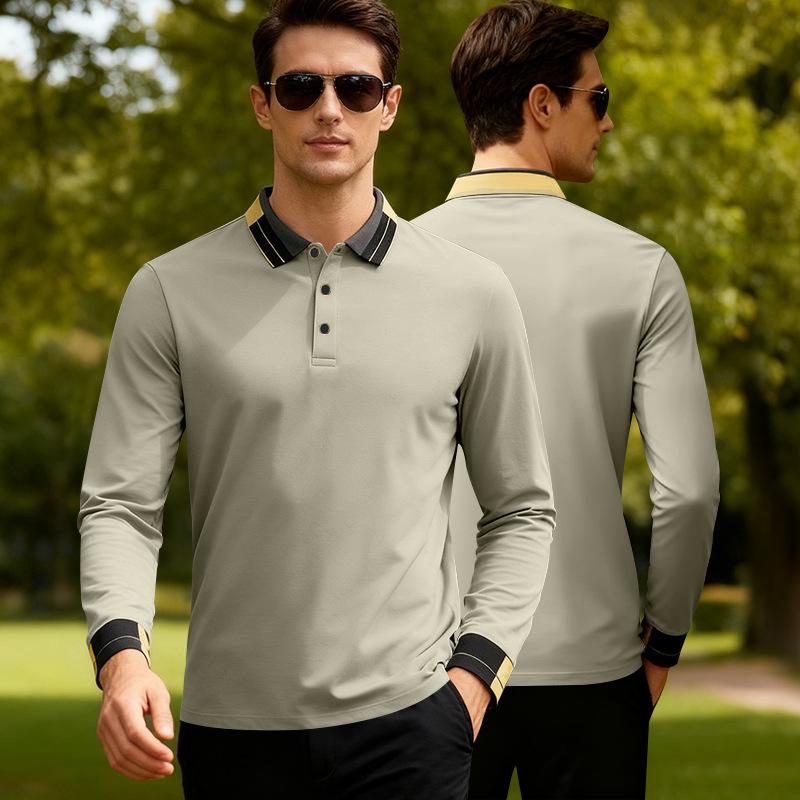 Nowy przyjazd: Męska koszulka polo z żakardem o luźnym kroju, casualowa koszulka polo z długim rękawem do golfa