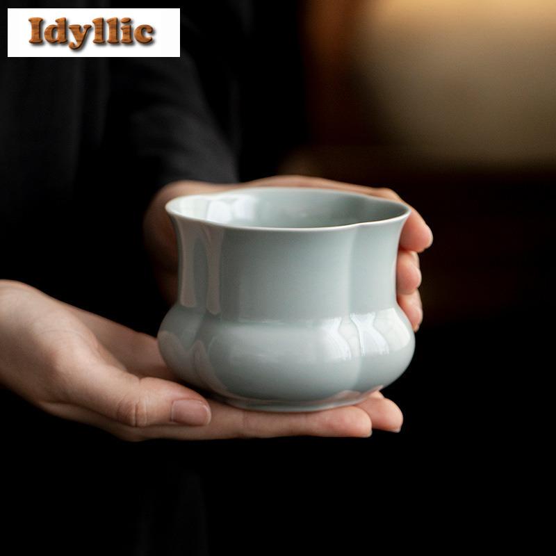 220ml Yaozhou Kiln Handmade Ceramic Azure Jianshui Tea Wash Tea Garbage Can Household Chaxi Tableware Equipment Ornaments Craft