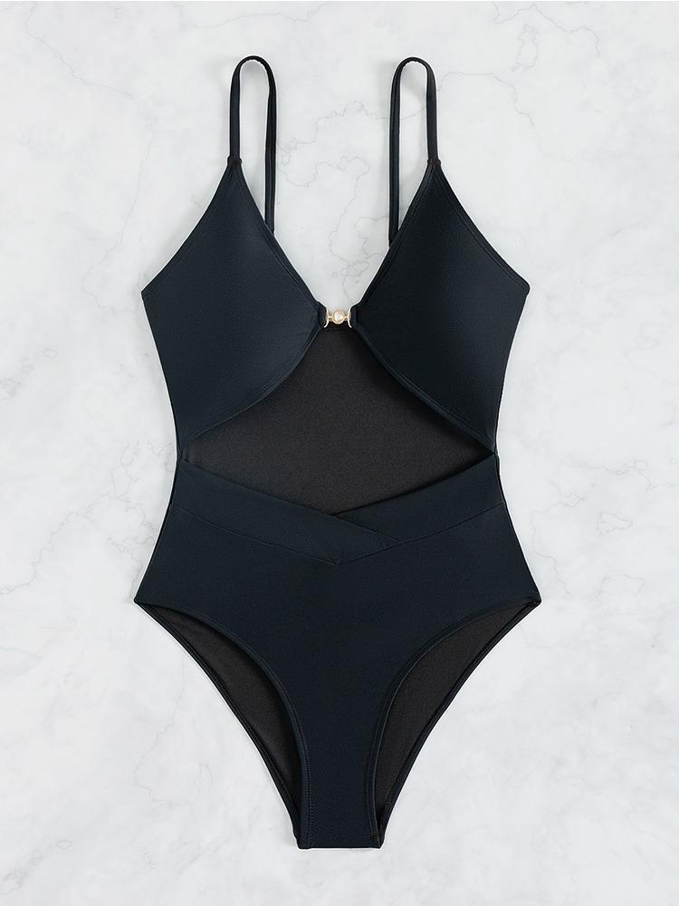 Einfarbig Taille Ausgeschnitten Einteiler Enganliegend Sexy Bikini Badeanzug Mode Strandurlaub Elegante Kleidung