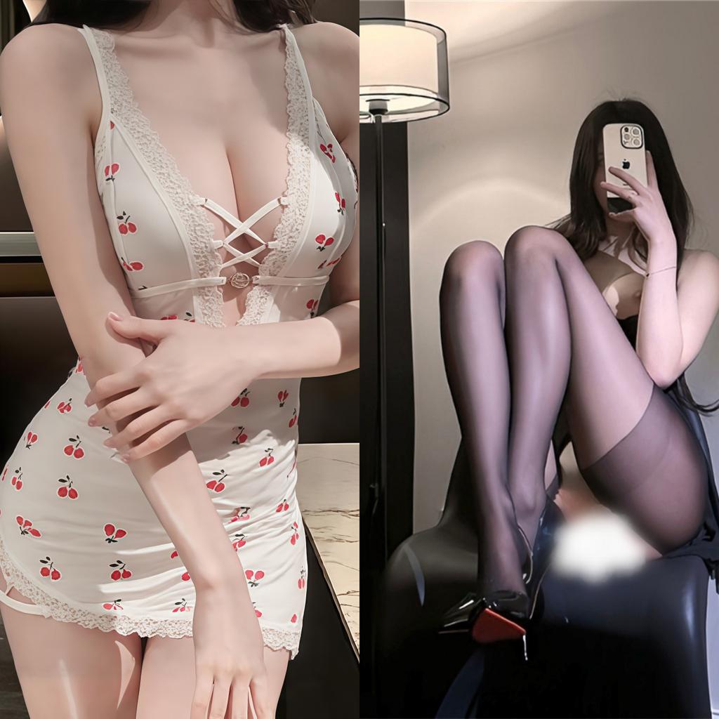 Sex Unterwäsche Mädchen sexy kostenlos kleine Brust Pyjamas süß reine Begierde Bett Versuchung Kirsche Nachthemd Träger Hüftwickel