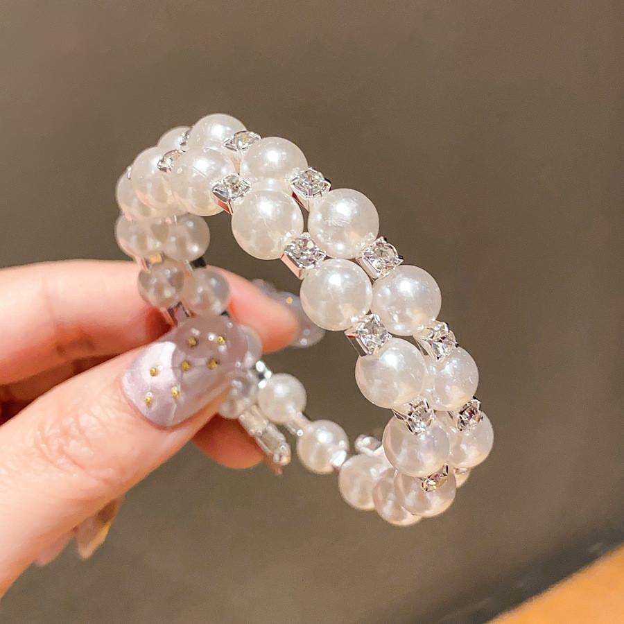 Pearl Beaded Double Layer Bracelet With Rhinestone Embellishments For Elegant Office Wear