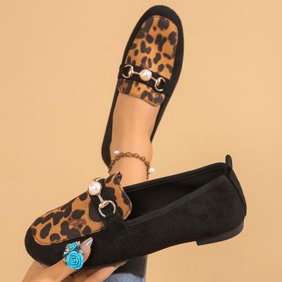 New Women's Flats Loafers Office Shoes Round Toe Pearl Metal Decoration Outdoor Shoes Designer Single Shoes Zapatos De Mujer
