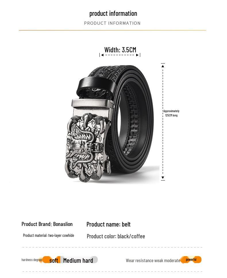 Men's Retro Dragon Head Genuine Leather Belt with Carved Embossed Design