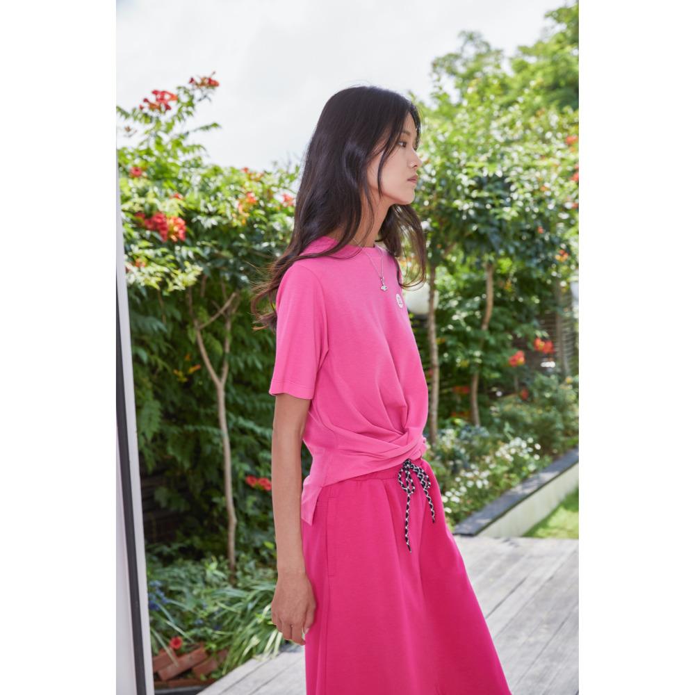 THE GREEN LAB Women'S Twist Modal Short Sleeve T-Shirt [Pink]