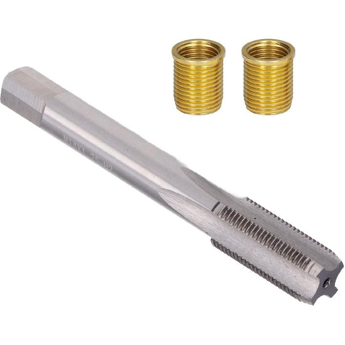 Spark Plug Thread Repair Kit, M12x1.25 Inserts and M14x1.25 Tap Stainless Steel Thread Repair Tool for Automotive Engine