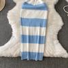Summer Women Sexy One Shoulder Striped Knitted Office Work Sweater Sheath Dresses