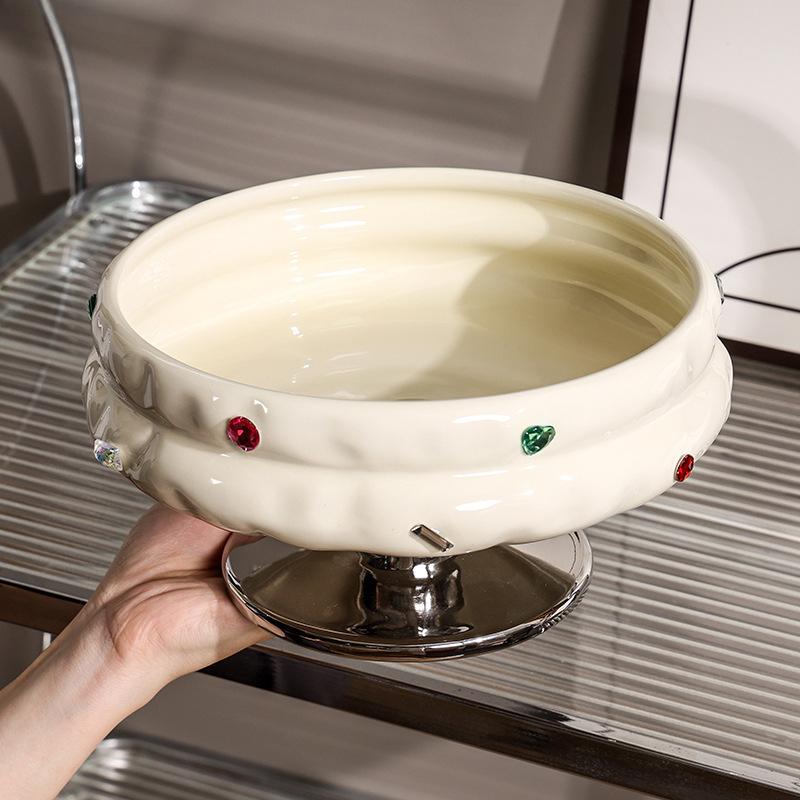 Platou de Fructe Creativ din Ceramică cu Picior Înalt pentru Living, Nuntă, Petrecere, Gustări, Desert, Veselă de Înaltă Calitate