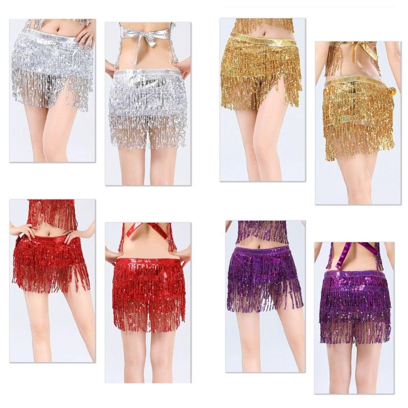 Sequins Wrap Skirt Belly Dance Hip Scarf Wrap Sparkles Mini Skirt Raves Festival Outfit Halloween Costume for Women Girls