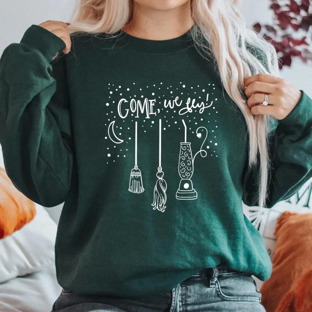 

Come We Fly свитер Хэллоуин Crewneck Толстовка Sanderson Sisters Hoodie Pullover Осенние толстовки Женщины Хэллоуин Ведьмы Топ XXXL темно-зеленого