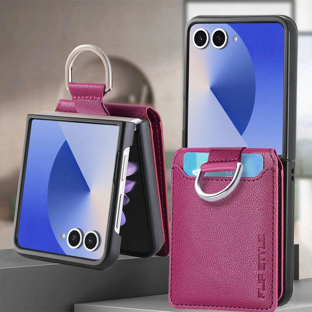 Leather Wallet with Card Holder Cover for Samsung Galaxy Z Flip 7 fe 6 5 4 3 Flip7 Flip6 Flip5 Phone Case Ring Protective