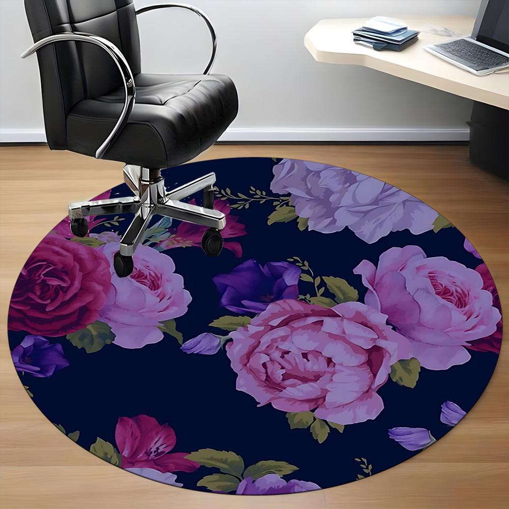 1pc Floral Pattern Carpet, Round Non Slip Durable Large Size Office Carpet, Suitable for Office