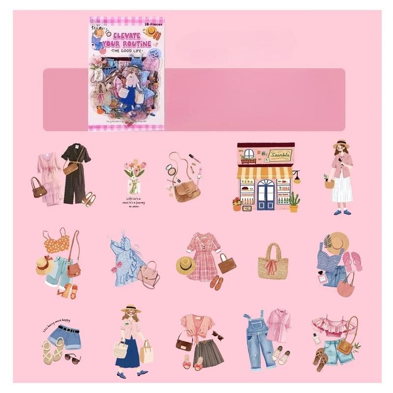 30 Pcs Card Lover Light Up Daily Series Minimally Designed Wallet Sticker DIY Water Cup Sticker PET Material Scrapbook Kit