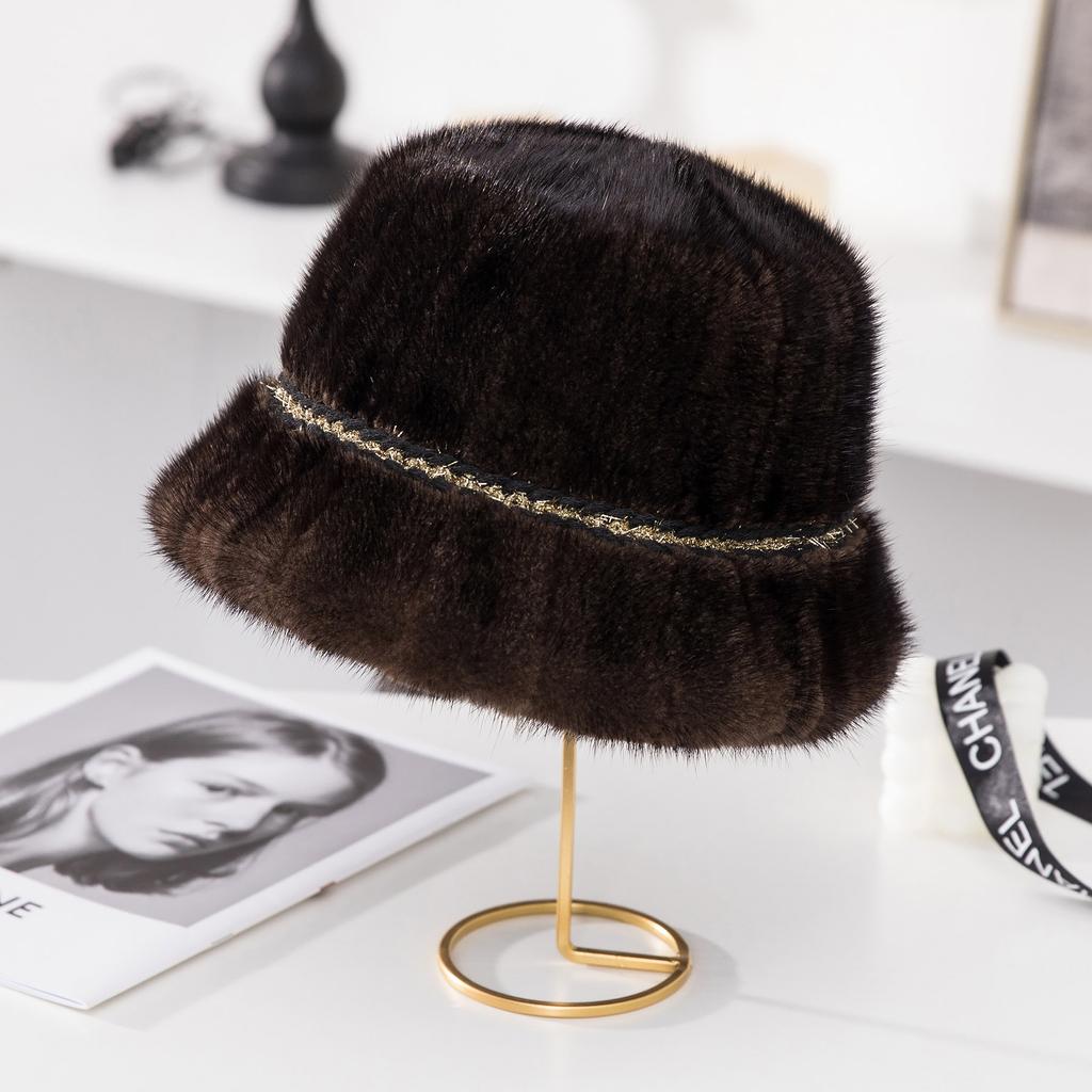 Hat Women Winter Fashion Fur Bucket Hat Mink Fur Whole Skin Fisherman's Hat Warm Hat