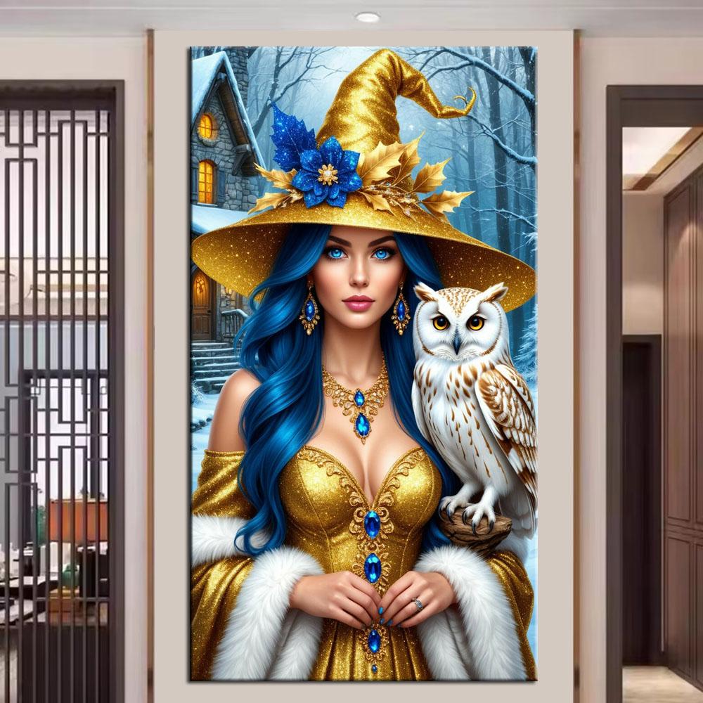 Large Size Mosaic DIY Full Diamond Painting Kits Art Beautiful Witch and Owl Embroidery Cross Stitch Rhinestones
