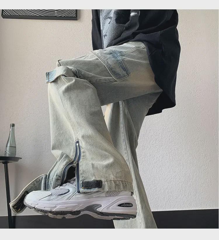 Men's American Retro Wide-Leg Jeans with Zipper Slit - Niche Design for Autumn/Winter
