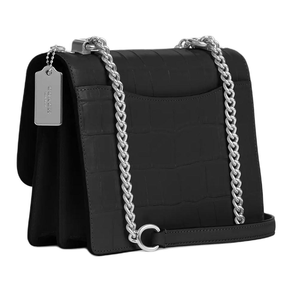 Coach Klare 22 Silver Metal Accessories Crocodile Pattern Embossed Leather Crossbody Shoulder Bag Small Women bags Black CC840-SVBK