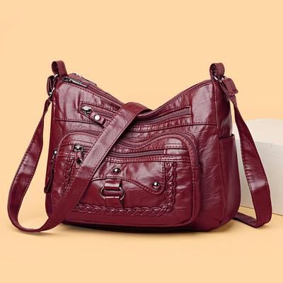 Multi-Layer Soft Leather Bag Women's Crossbody Bag Middle-Aged Shoulder Bag Mother's Bag Mobile Phone Bag