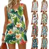 Women Summer Casual Floral Print Tank Top Square Neck Sleeveless Workout Shirt with Pockets and Shorts Set