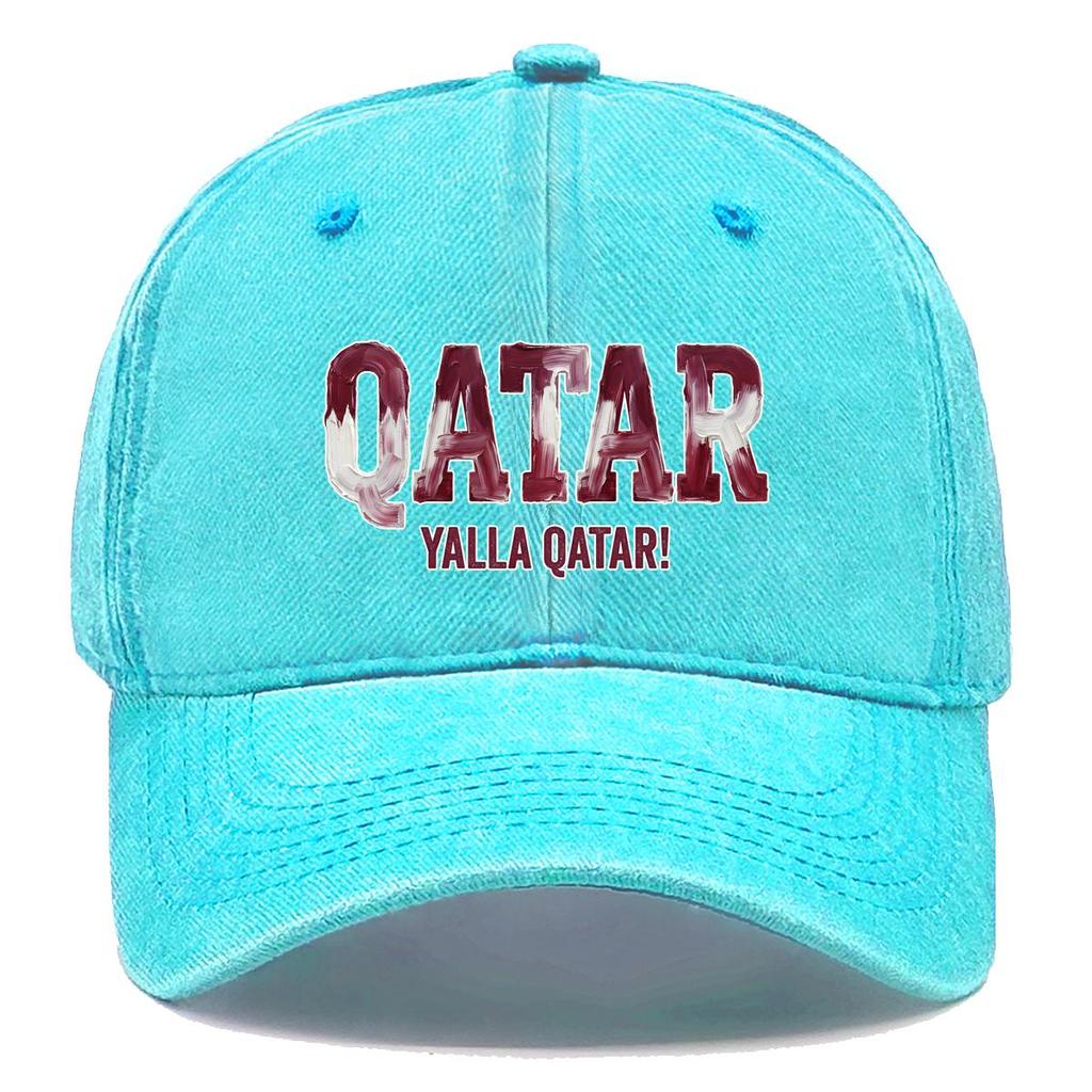 Snapback Baseball Cap With "QATAR" "YALLA QATAR" Flag Printed , Adjustable Baseball Hat Hip Hop Raw Brim Simple Fashion Sun Hat