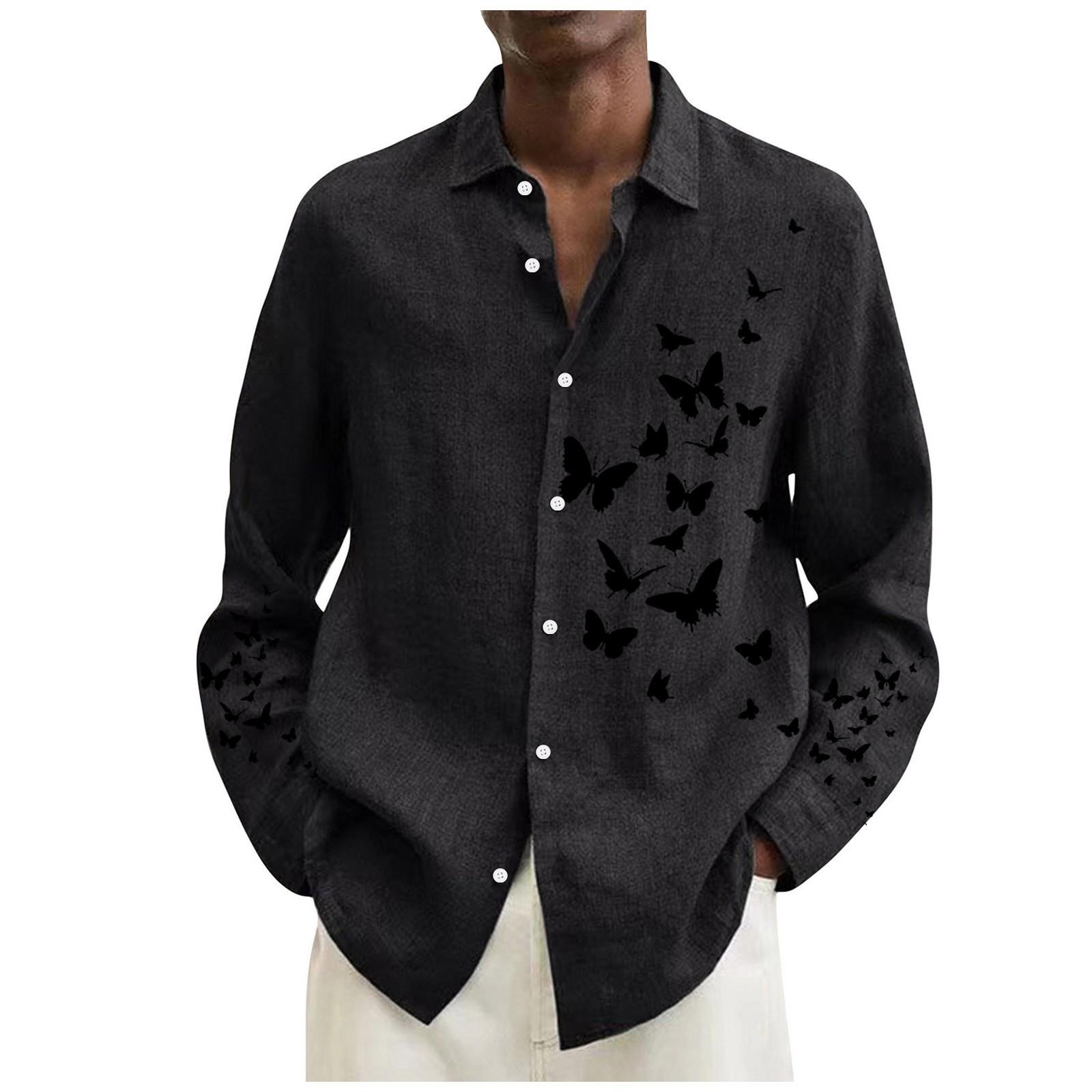 

Гавайская рубашка для мужчин, летние повседневные пляжные рубашки с тропическим принтом на пуговицах и длинным рукавом XXL чёрный