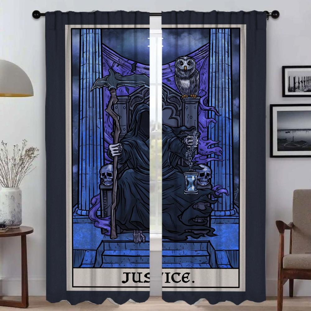 

Window Curtain Room Panel Terror Tarot Shades Curtains Child Tulle Bedroom Halloween Decoration Partition Living Polyester Perfect For Master W100*H130(CM)-Hooks&2PCS