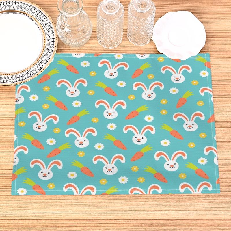 Easter Bunny Pattern Placemat Cotton Linen Fabric Table Mats Family Dinner Tableware Kitchen Size 30X45 Cm Table Mat