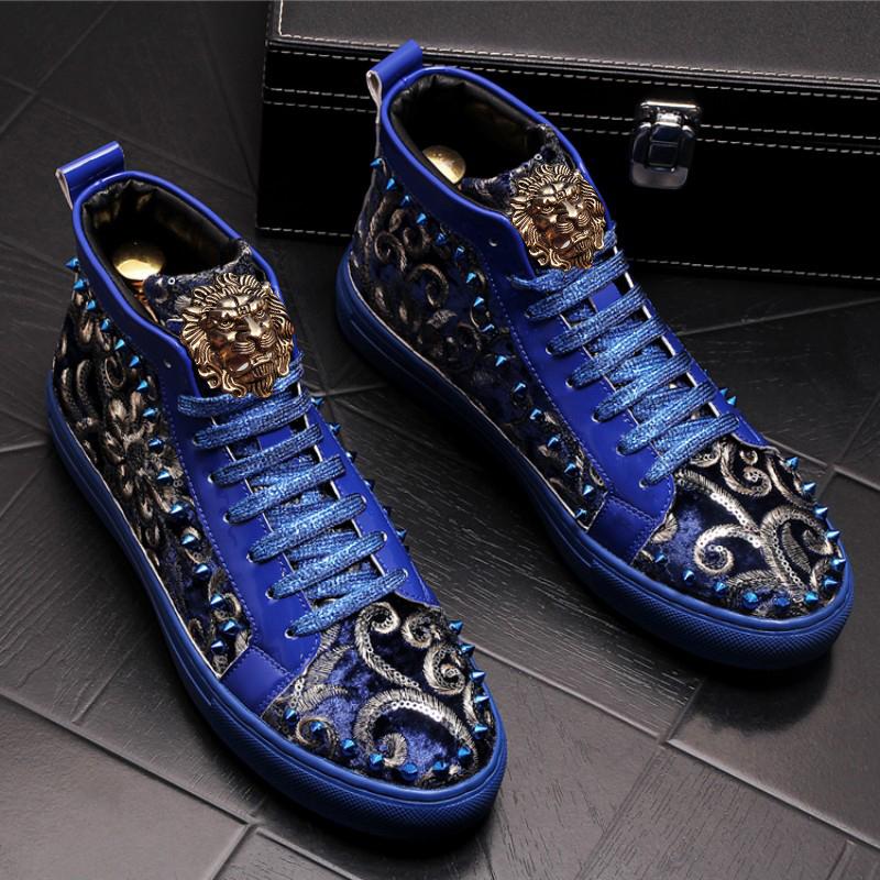Fashion Men's Fashion Casual Short Ankle Boots Spring and Autumn Rivets Luxury High Top Shoes A7