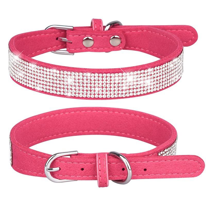 Pet collar point drill rhinestone neck ring microfiber medium and small dog cat collar leash walking dog leash set