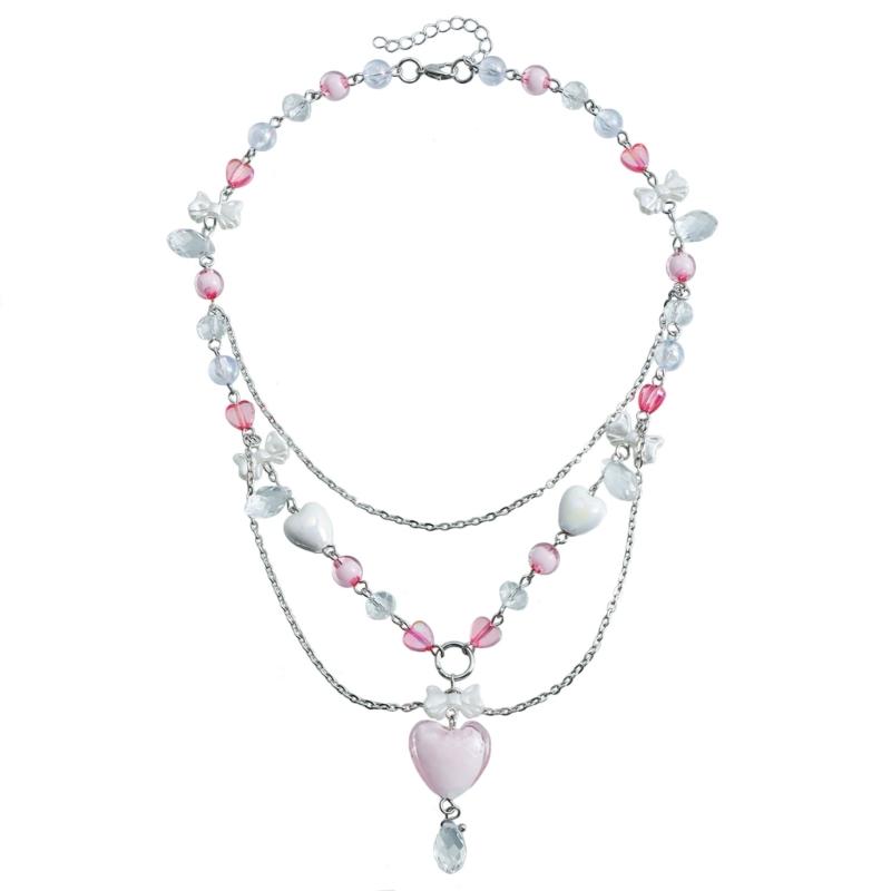 

Simple Necklace Beaded Necklace Chic Pendant Necklace Fashionable Neck Jewelry Multilayer Necklace Gift for Women Girls 1 рожевий