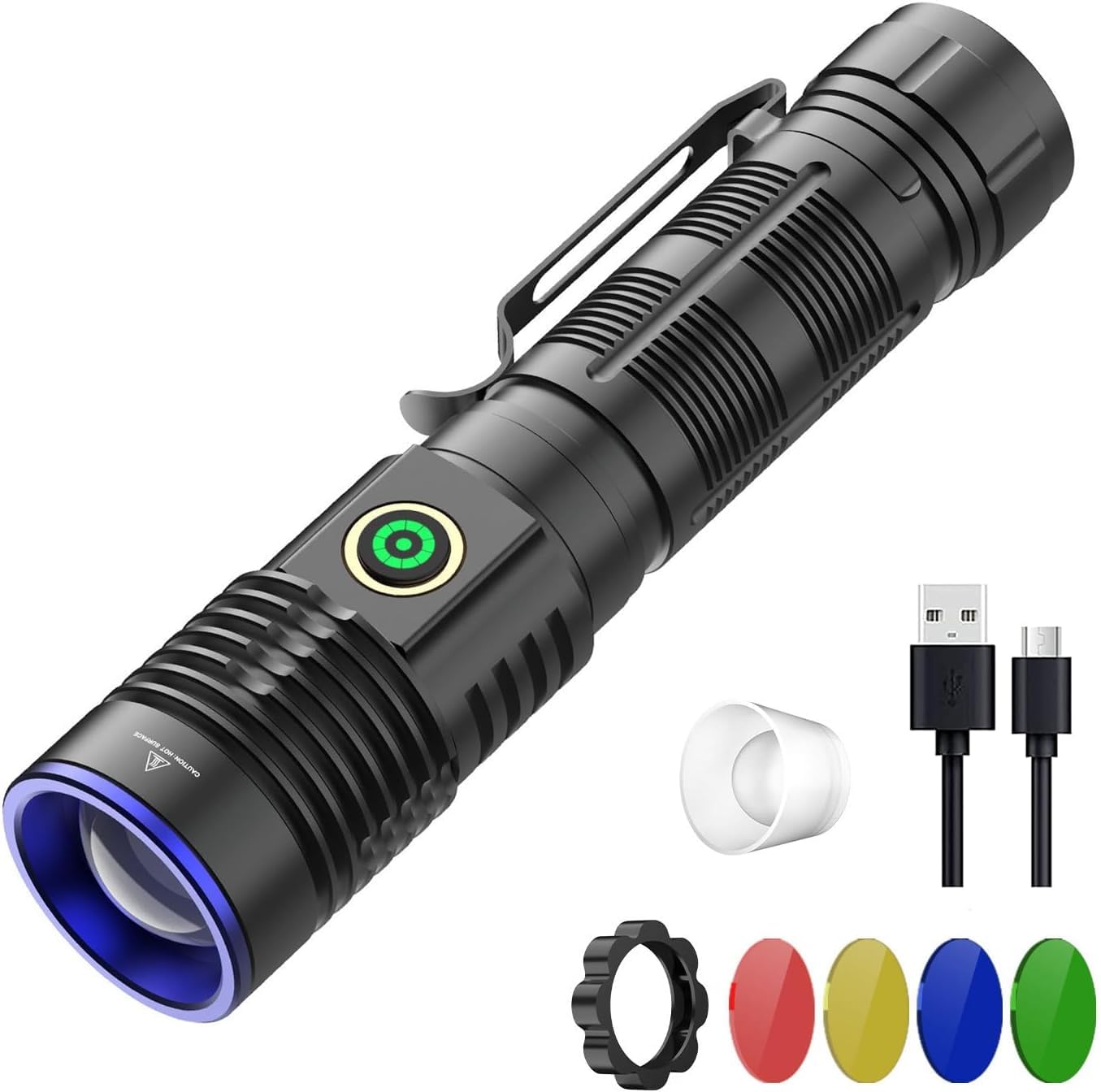 

Powerful 2000 Lumens Flashlight with 4 Lighting USB Zoom IPX6 for and Emergency Use Ultra-Bright, Modes, Rechargeable, Function, Waterproof, Camping,
