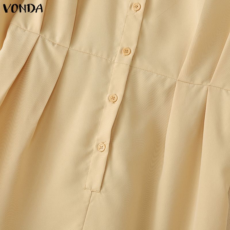 VONDA Damen Lapel Kragen 3/4 Ärmel Lässig Elegant Lang Weiter Bein Jumpsuit Rompers Für Große