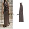 Autumn New Women Clothes Hanging Collar Bowknot Decoration Backless Metal Color Thread Long Dress 2180237