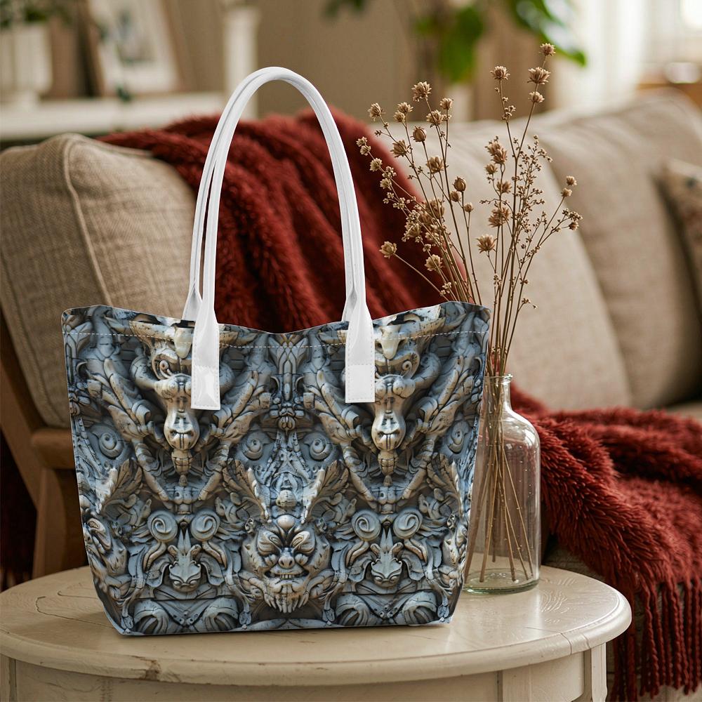 Gothic Retro Pattern Casual Tote Bag Large Capacity Fashion Shoulder Bag for Daily Use