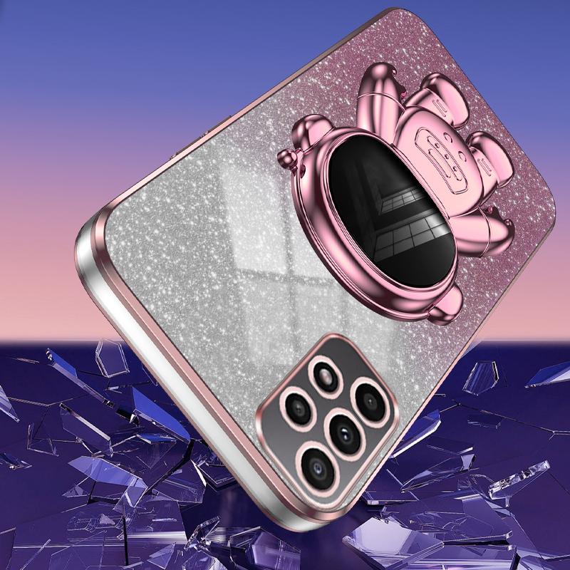 For Samsung Galaxy A32 4G (EU Version) Electroplating Phone Cover PC+TPU Case with Astronaut Kickstand