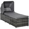 Sun Lounger Made of Poly Rattan with Sun Canopy Garden Lounger Adjustable Rattan Lounger Garden Furniture Lounger with Cushion Grey 195 x 65 x 40 cm