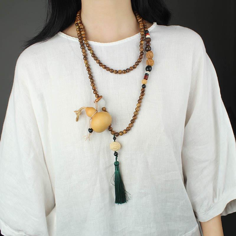 Chinese Style Wenge Gourd Women's Necklace - Versatile Diagonal Back Chain Accessory