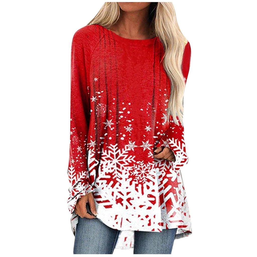 Women Fashion Casual Long Sleeve Print  Loose And Comfortable Tops