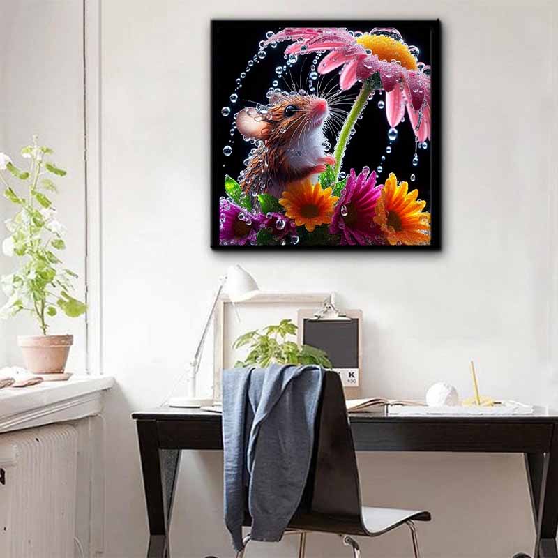 New Arrival 5D DIY Full Circle Diamond Painting "Mouse and Flower" Embroidery Cross Stitch Home Decor Gift