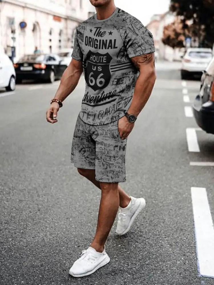 3D White Tiger Print Blue Summer Men's Short Sleeve Suit Fashion Street Short Sleeve Shorts