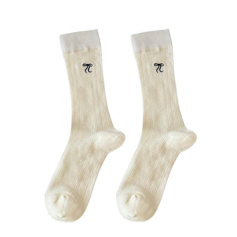 Women Spring and Summer Thin Bow Ballet Mesh Breathable Boneless Tube Stack Socks