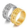 Chinese Style Buddhist Auspicious Cloud Pattern Ring Engraved Prayer Jewelry Gold/Silver Color Stainless Steel Ring for Men