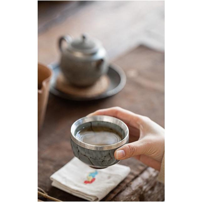 120ml Gilded Ceramic Tea Cup with Ice Crack Glaze Creative Kung Fu Tea Set