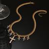 Cross Pendant Multilayer Necklace With Geometric Metal Chain For Womens Fashion Accessory