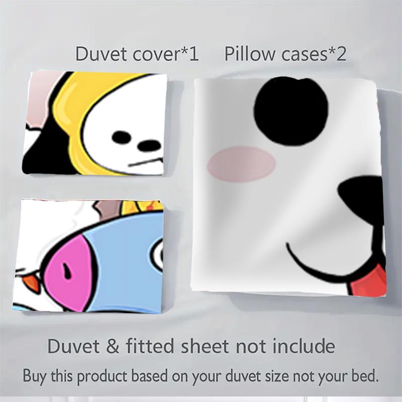 3Pcs Bt21 Character Gathering Bedding Sets For All Sizes New 3D Printed Bed Cover Comforter Duvet Cover Pillowcase Bedroom Decoration