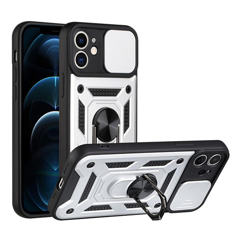 Armor Slide Camera Protection Phone Case For iPhone 13 12 11 Pro Max XR XS Max 6 7 8 Plus Ring Stand Holder Shockproof Cover