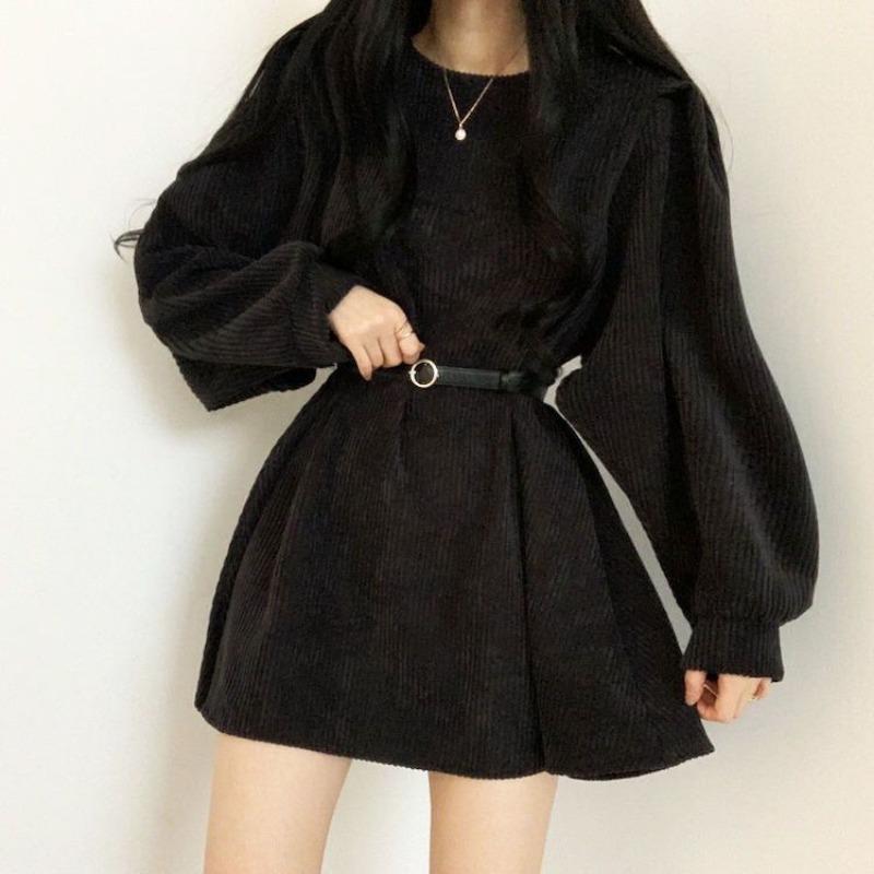Spring and Autumn Women's Temperament Pure Desire Wind French Design Sense Niche Corduroy Dresses